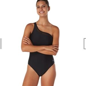 NEW WITH TAGS Speedo Size 6 Women's Mesh Asymmetrical One Piece Swimsuit Black